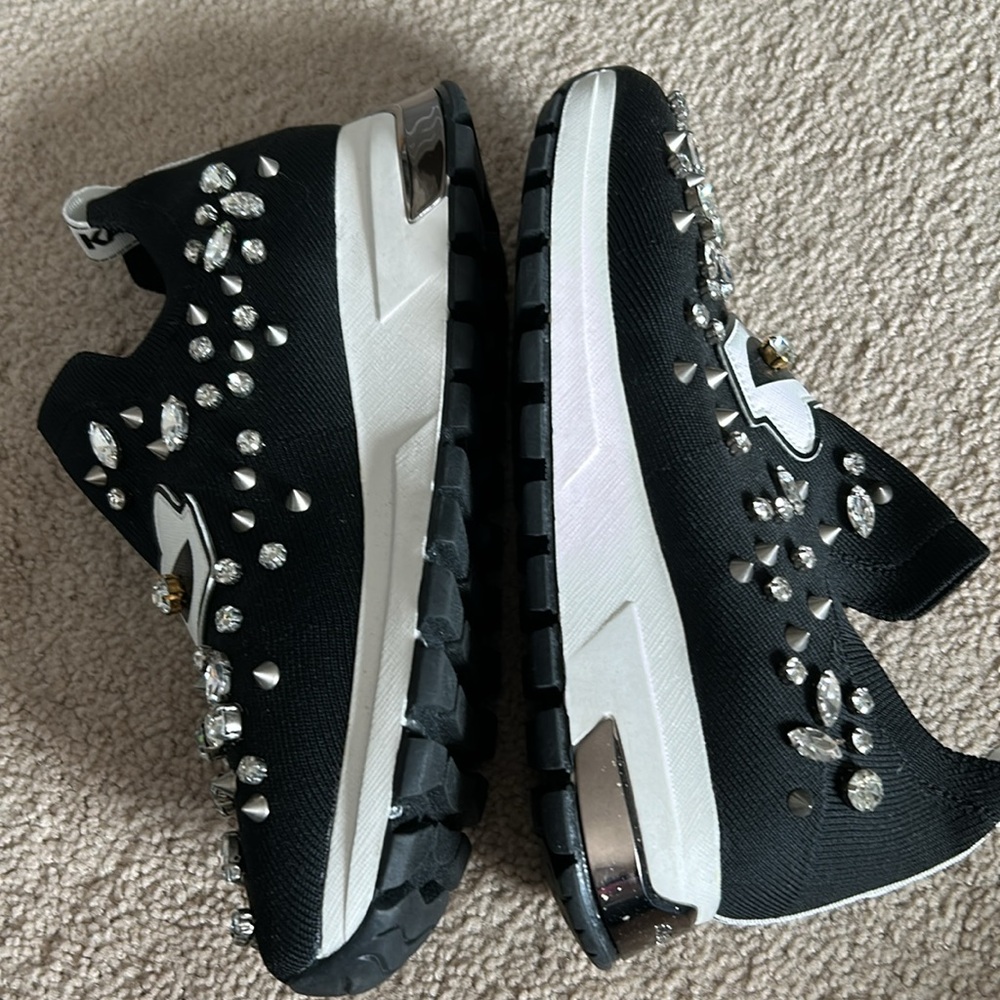 Karl Lagerfeld Black and White Crystal Sneakers - Picture 4 of 9